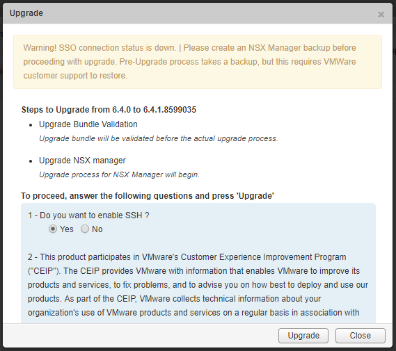 VMware NSX for vSphere 6.4.1 - One Click Upgrade