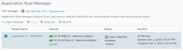 NSX Data Centre - Application Rule Manager Flow Monitoring