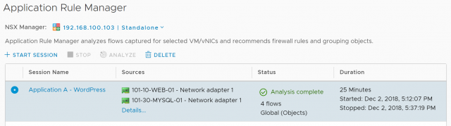 NSX Data Centre - Application Rule Manager Flow Monitoring
