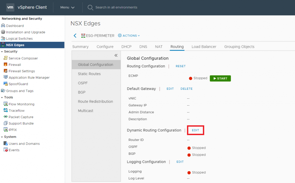 VMware NSX-V Dynamic Routing - OSPF - Edge Services Gateway (ESG) Configuration